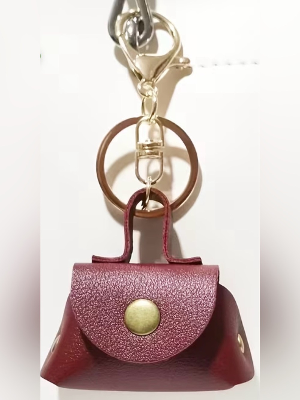 Leather Mini Bag Keychain in Deep Burgundy